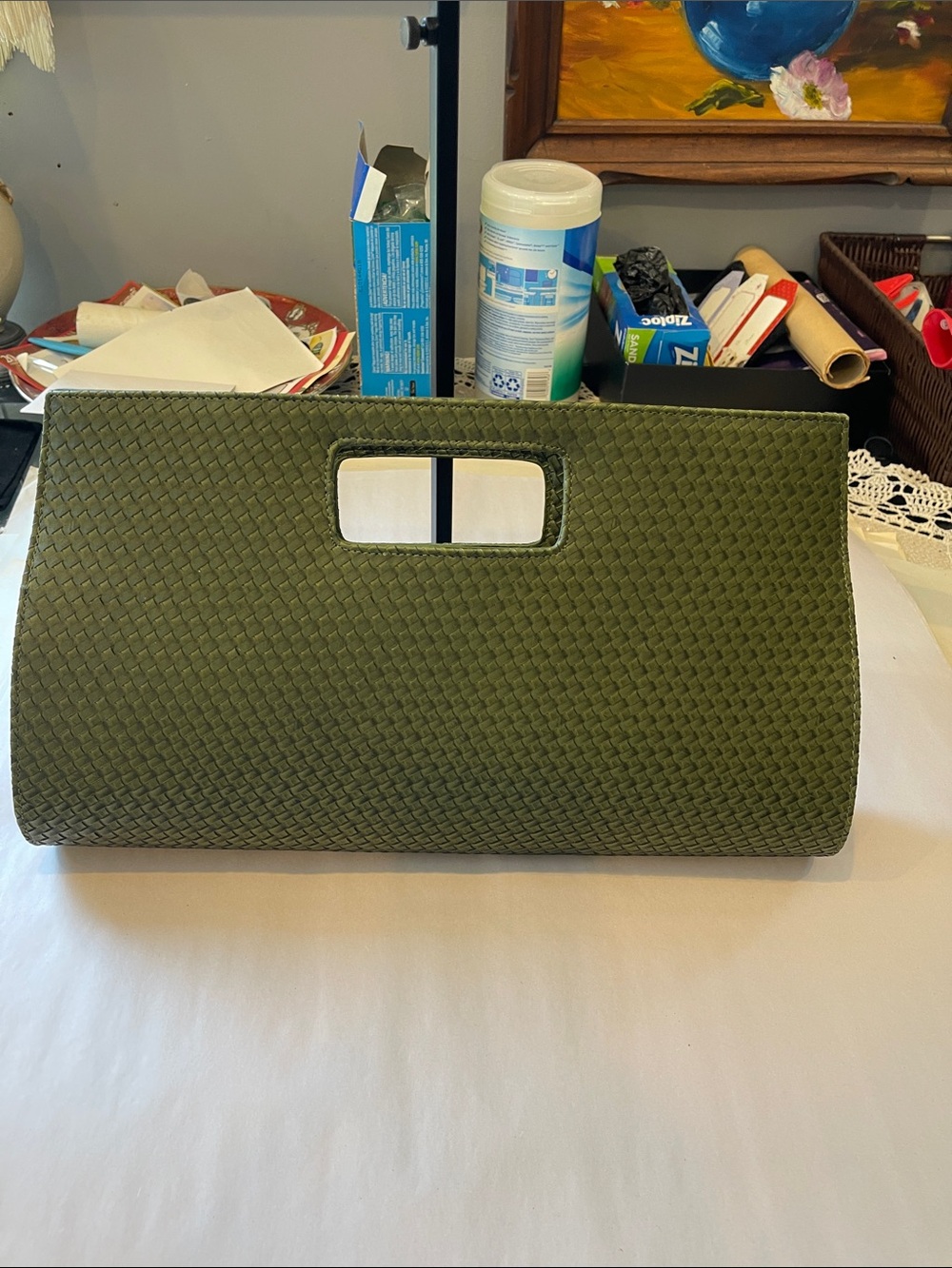 Charming Charlie overised Olive Green Woven Clutch Bag